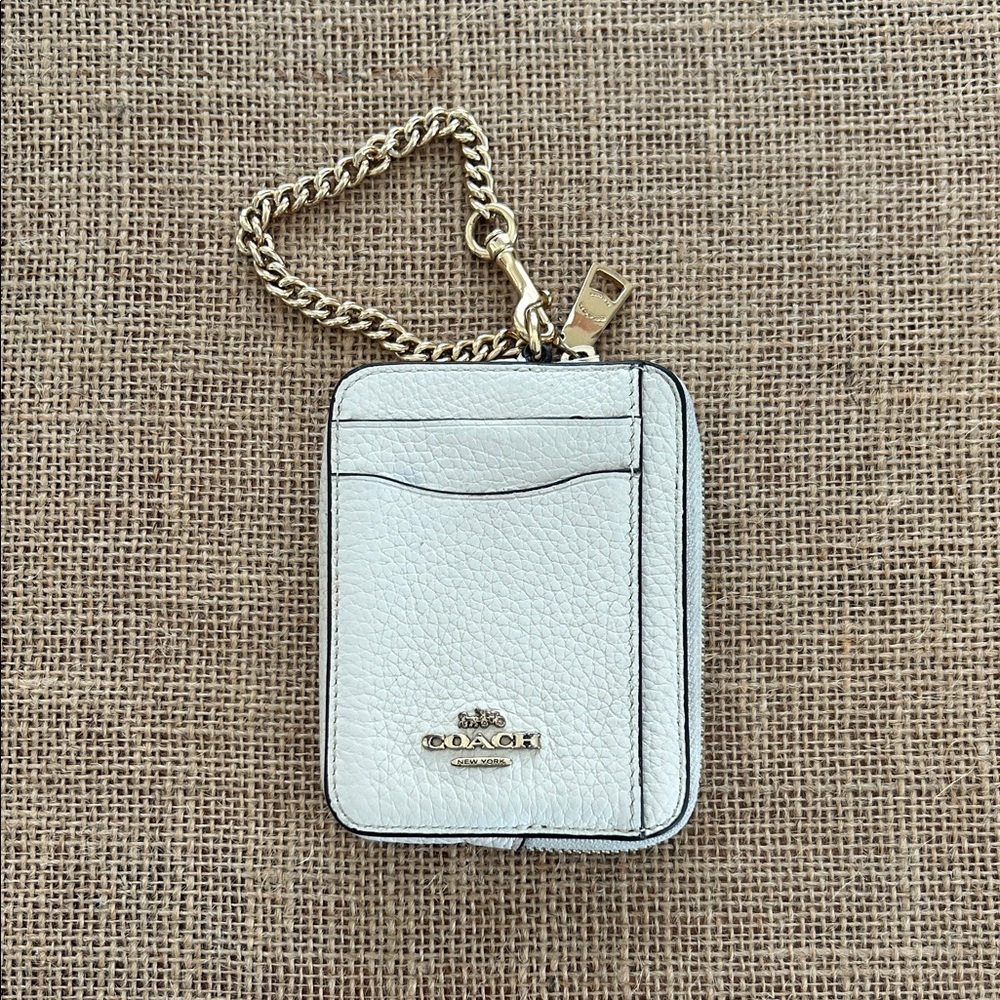 Coach Zip-Around Card Holder with Gold Chain